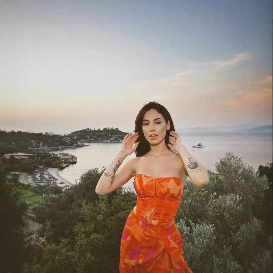 Printed two piece strapless set