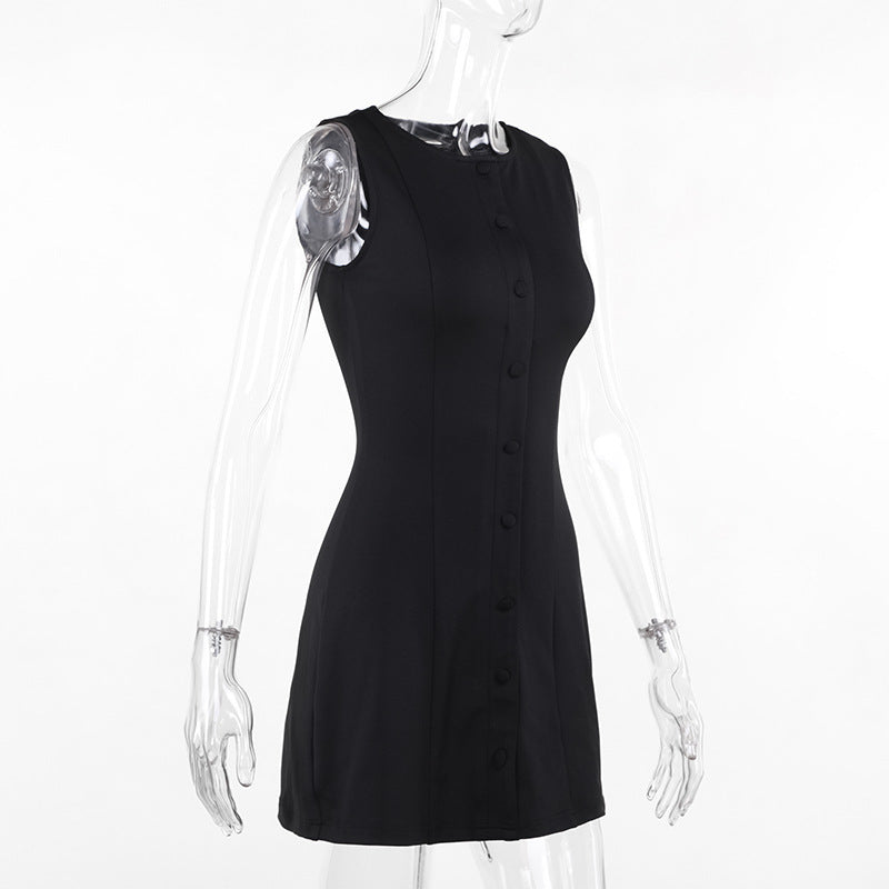 Round neck button down mini dress