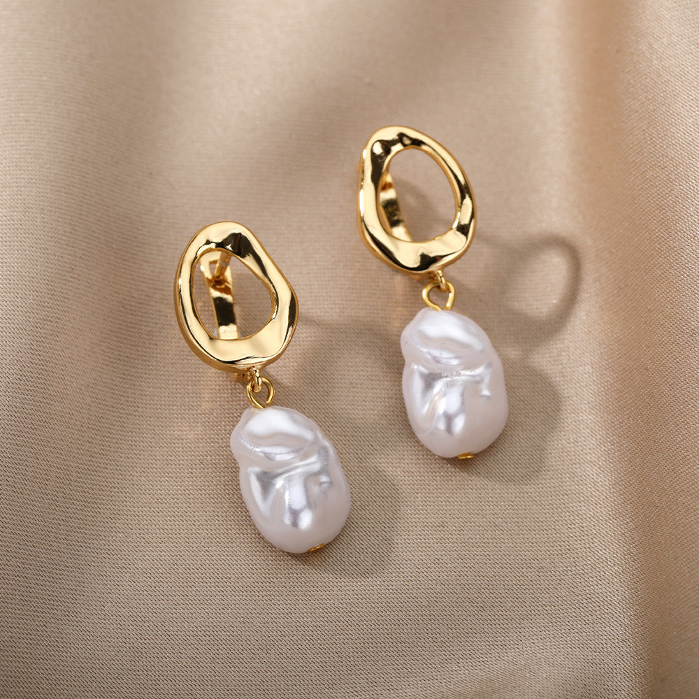 freshwater pearl copper zircon drop earrings