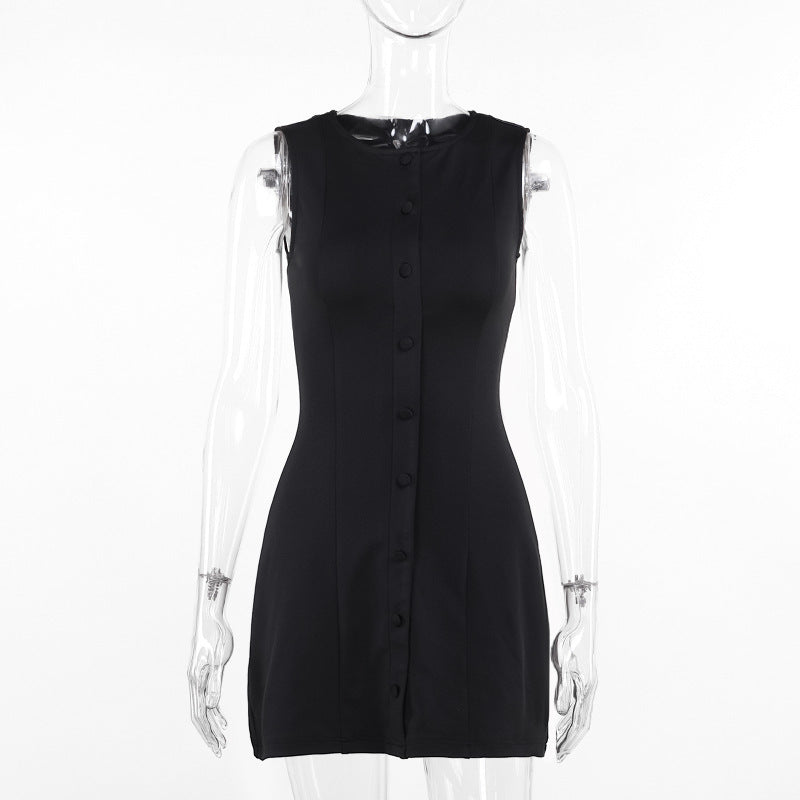 Round neck button down mini dress