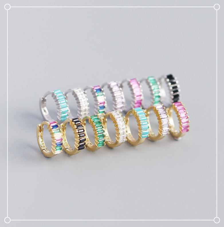 925 Sterling Silver Gem Geometric Studs