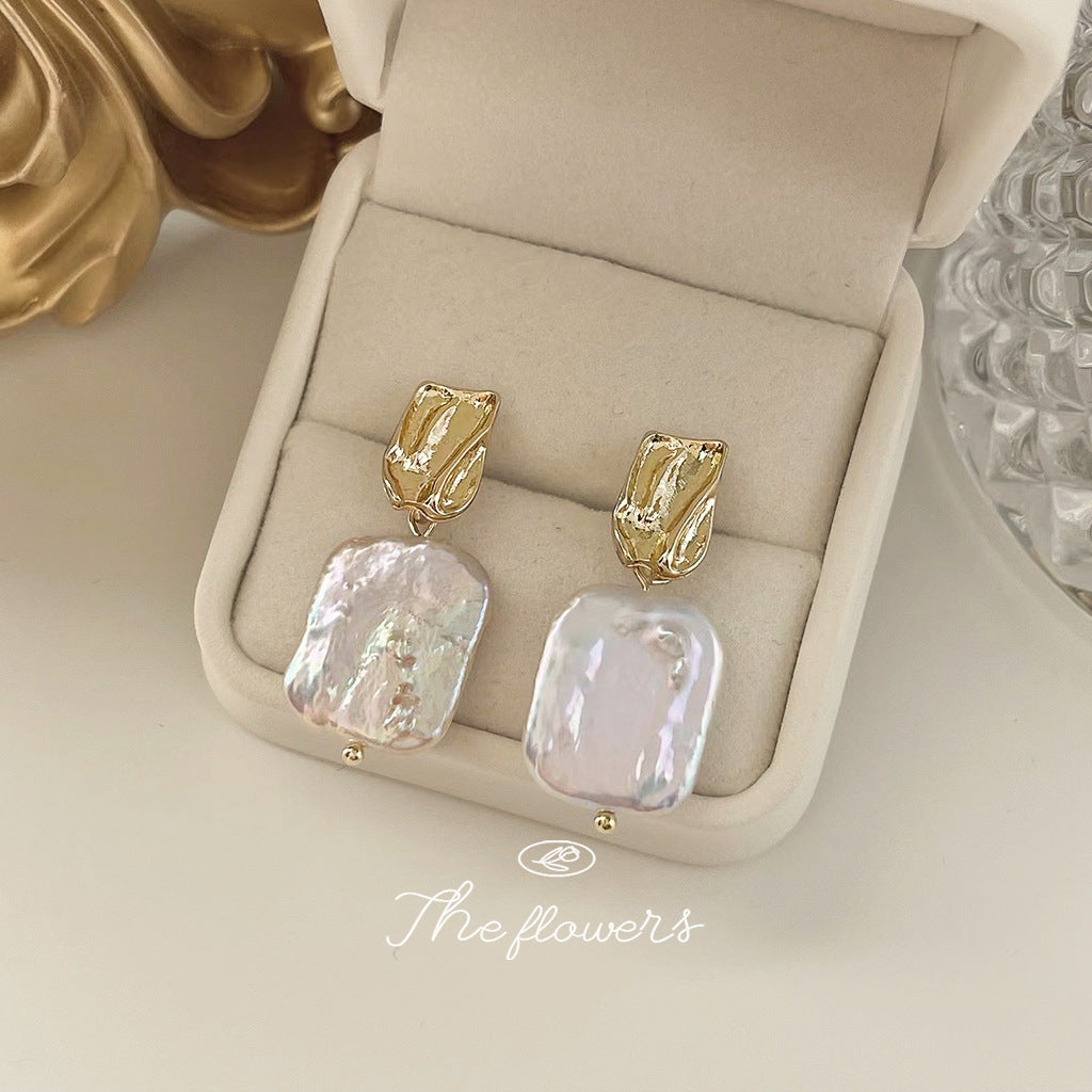 Freshwater Pearl Copper Geometric Drop Earrings
