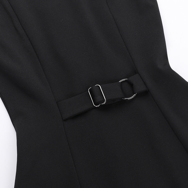 Round neck button down mini dress