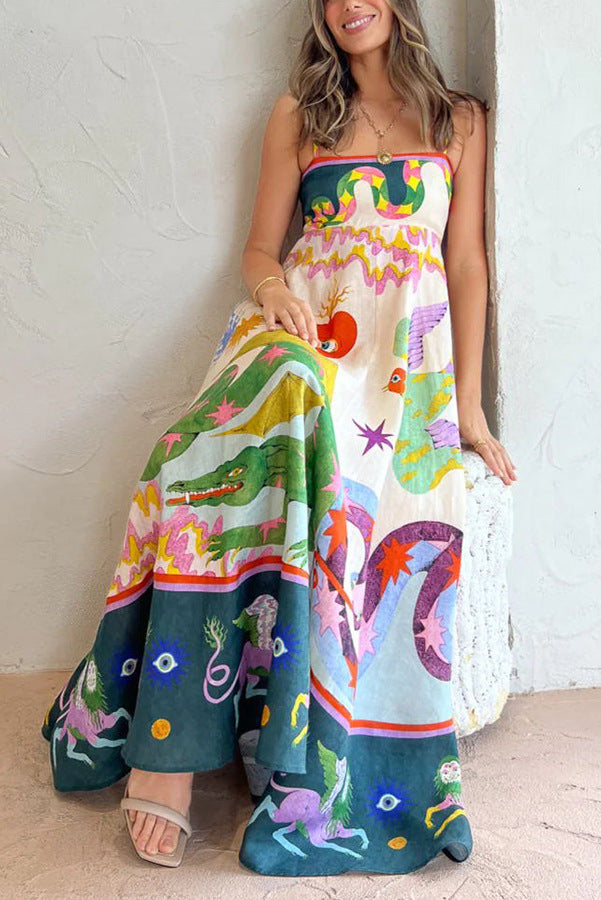 Nature printed strapless maxi dress