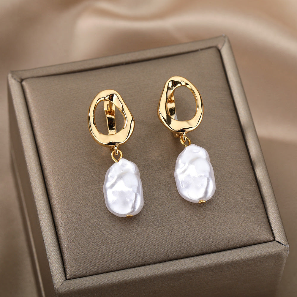 freshwater pearl copper zircon drop earrings