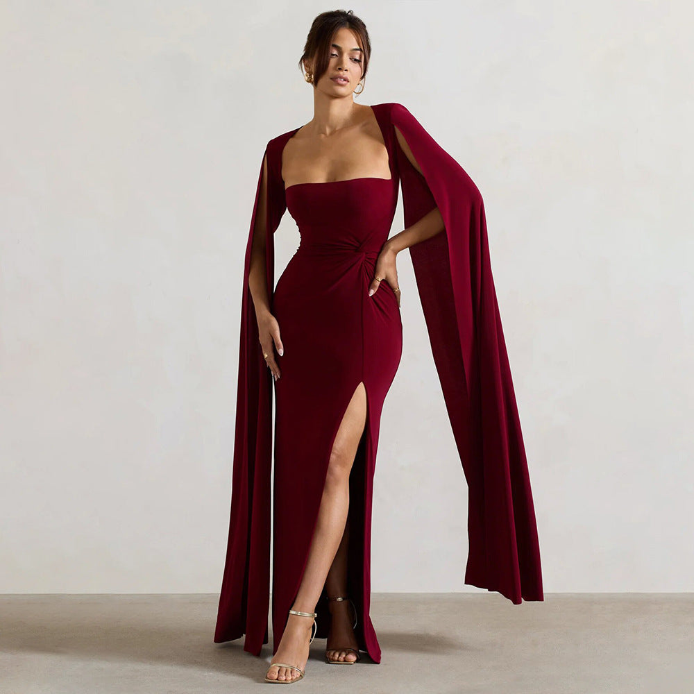 Long slit sleeve sweetheart neck dress