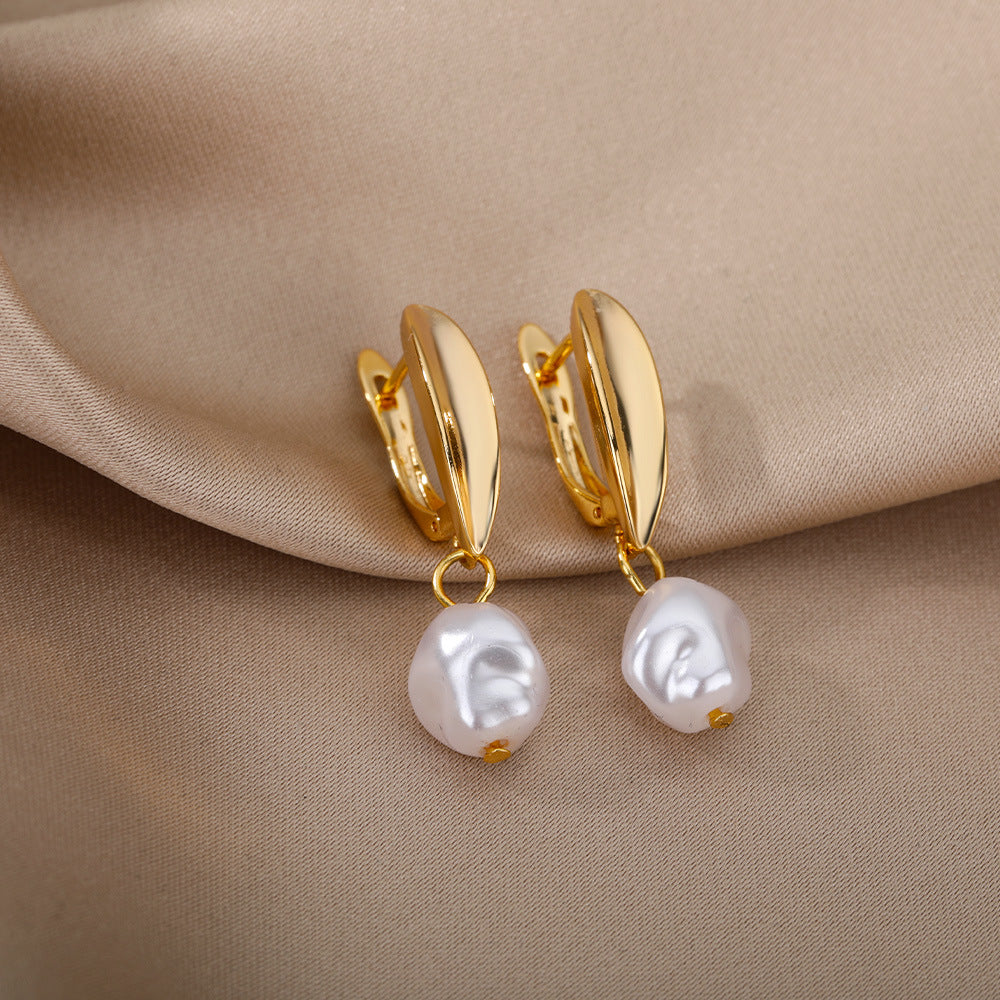 freshwater pearl copper zircon drop earrings