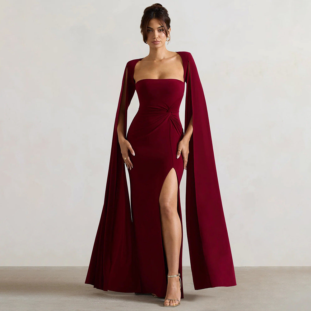 Long slit sleeve sweetheart neck dress