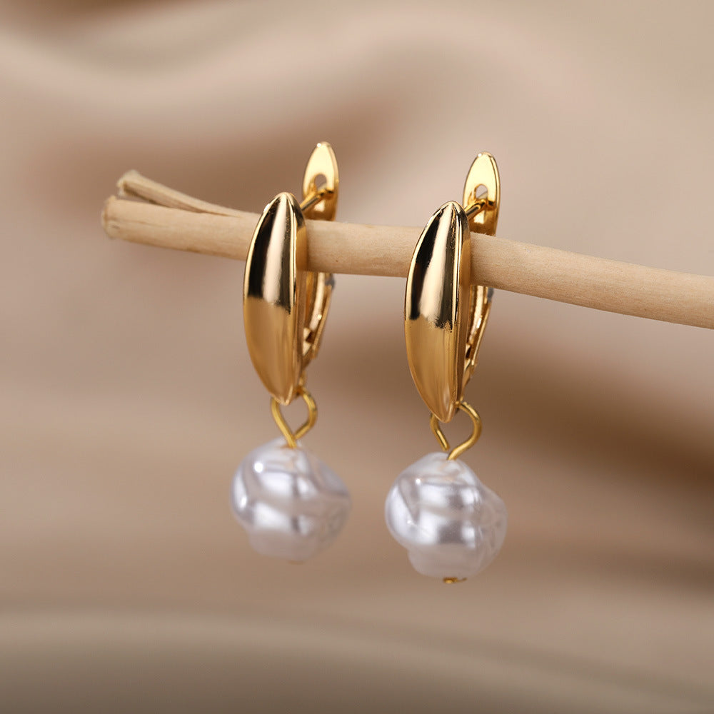 freshwater pearl copper zircon drop earrings