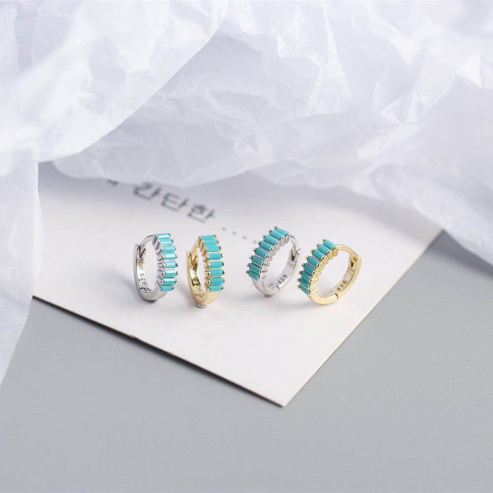 925 Sterling Silver Gem Geometric Studs