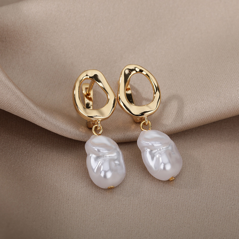 freshwater pearl copper zircon drop earrings