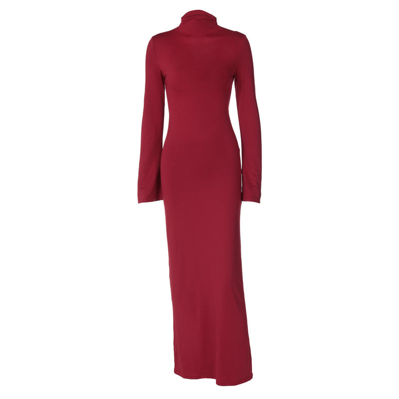 Flared sleeves turtleneck maxi dress