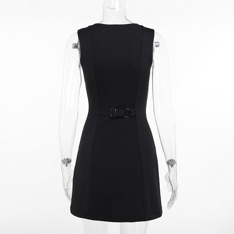 Round neck button down mini dress
