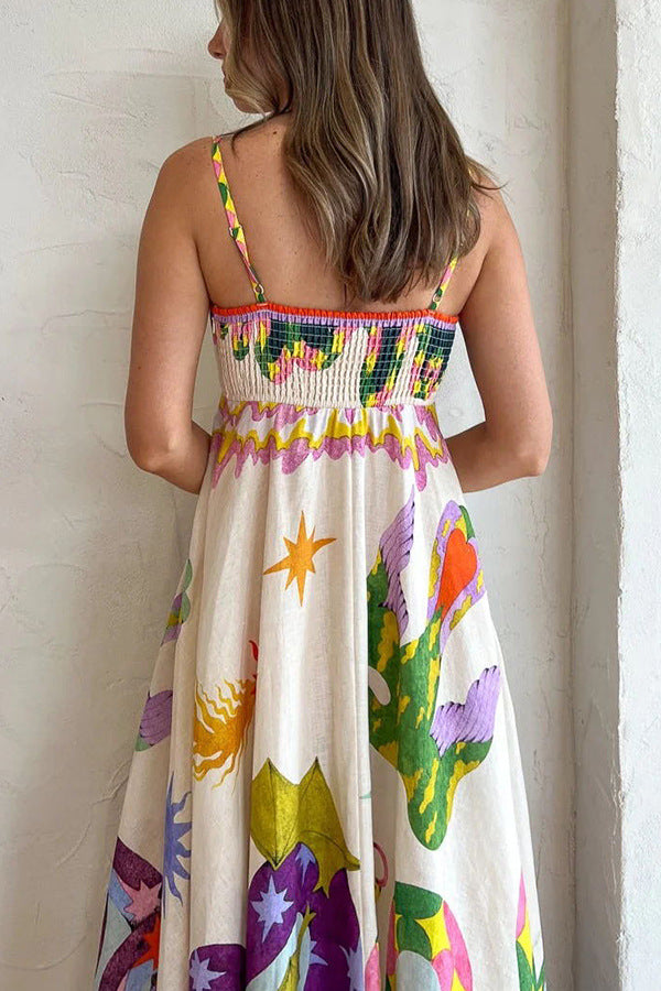 Nature printed strapless maxi dress