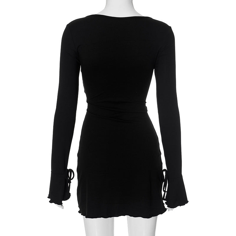 Square Neck Bowknot Long Sleeve mini dress