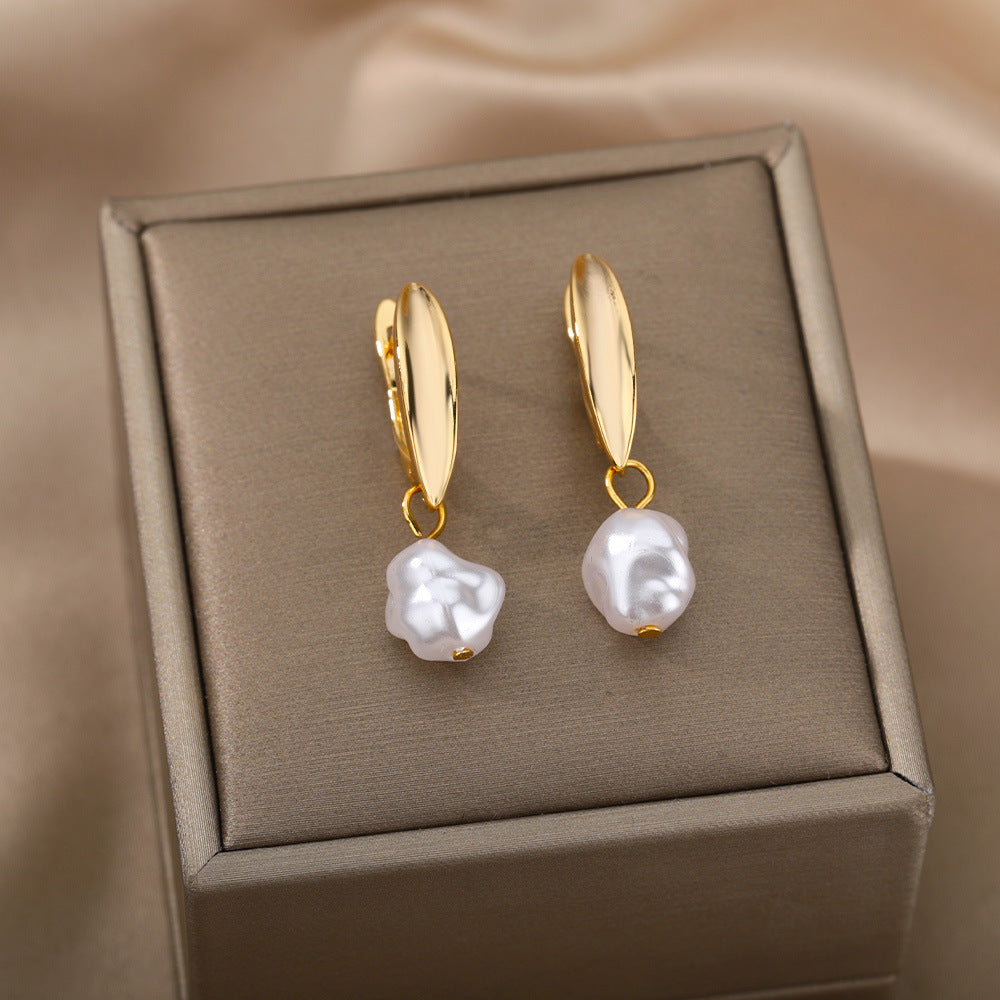 freshwater pearl copper zircon drop earrings