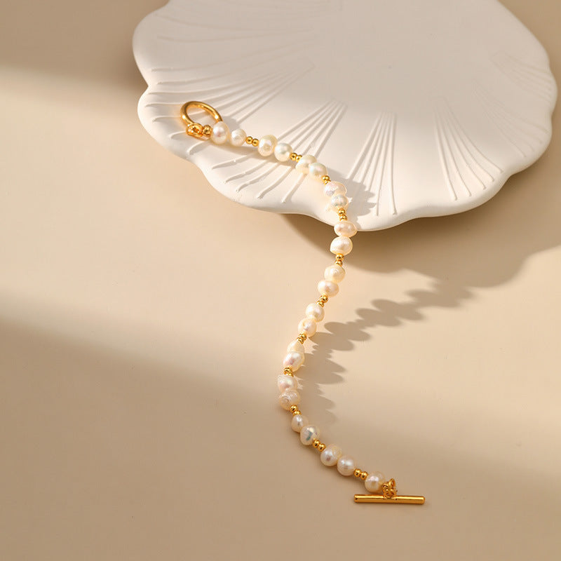 Freshwater pearl copper 18k gold plated bracelets