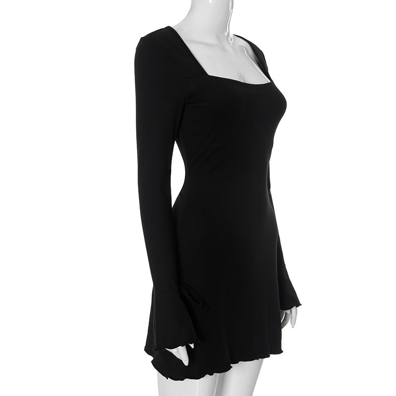 Square Neck Bowknot Long Sleeve mini dress