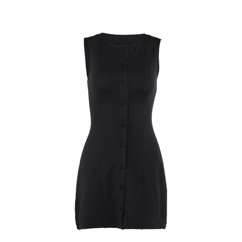 Round neck button down mini dress