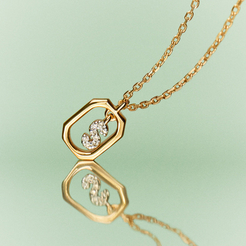 925 Sterling Silver Zircon letter pendant Necklace