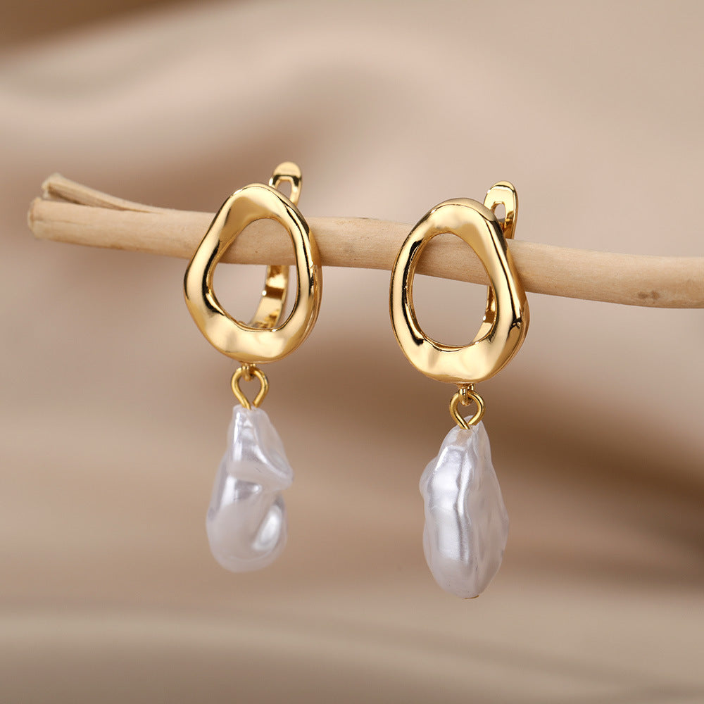 freshwater pearl copper zircon drop earrings