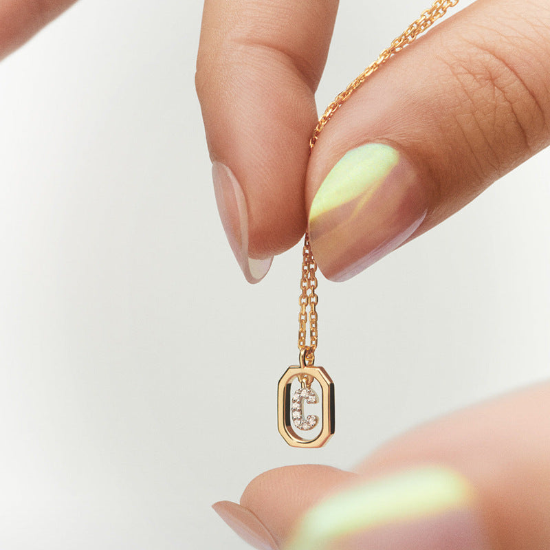 925 Sterling Silver Zircon letter pendant Necklace