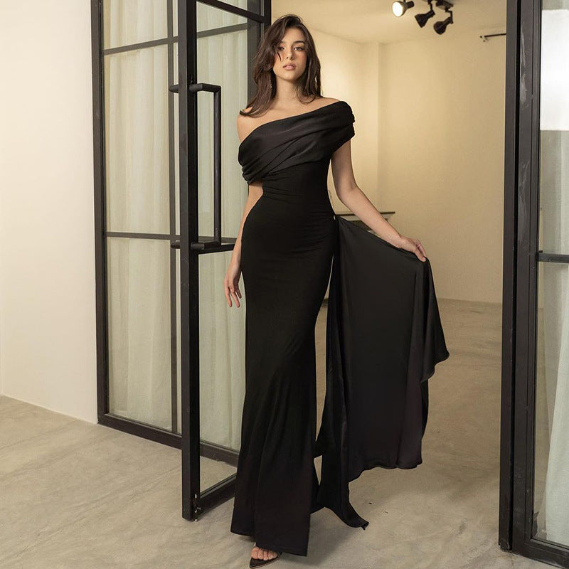 Princess diana boatneck side wrap maxi dress