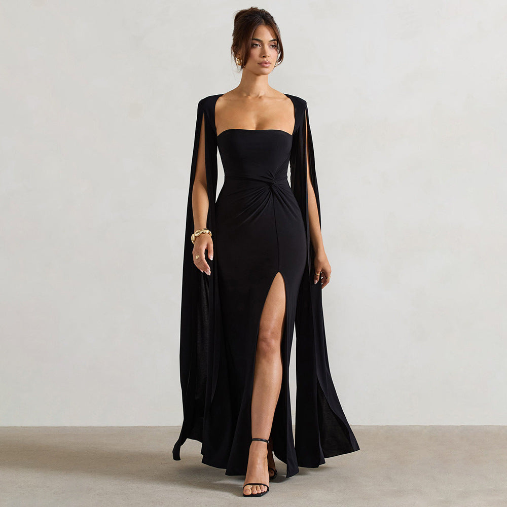 Long slit sleeve sweetheart neck dress