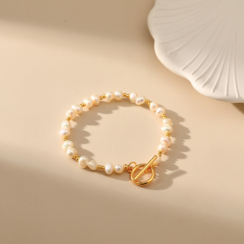 Freshwater pearl copper 18k gold plated bracelets