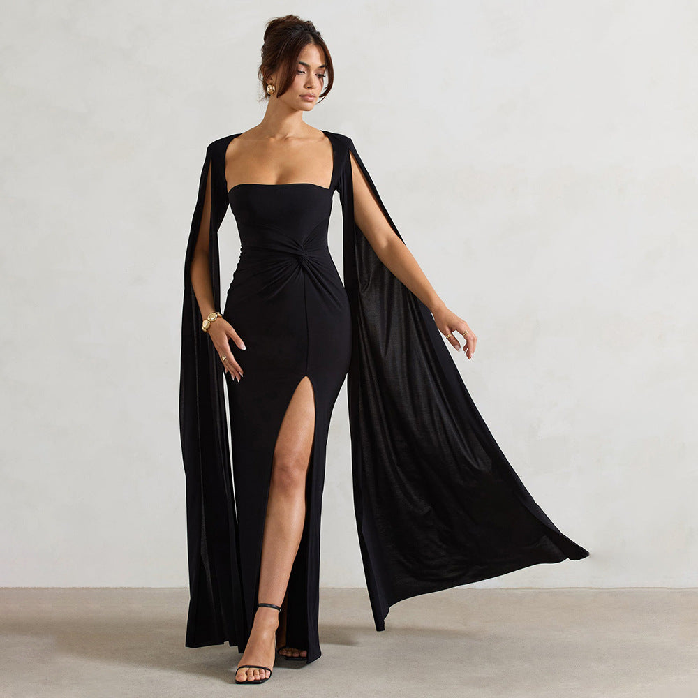 Long slit sleeve sweetheart neck dress