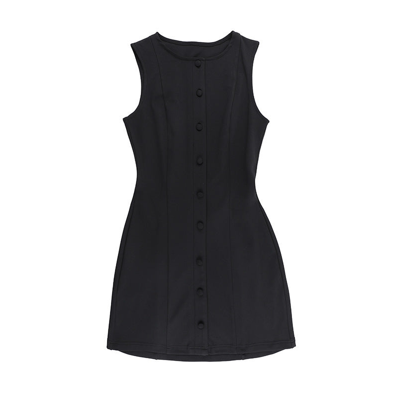 Round neck button down mini dress