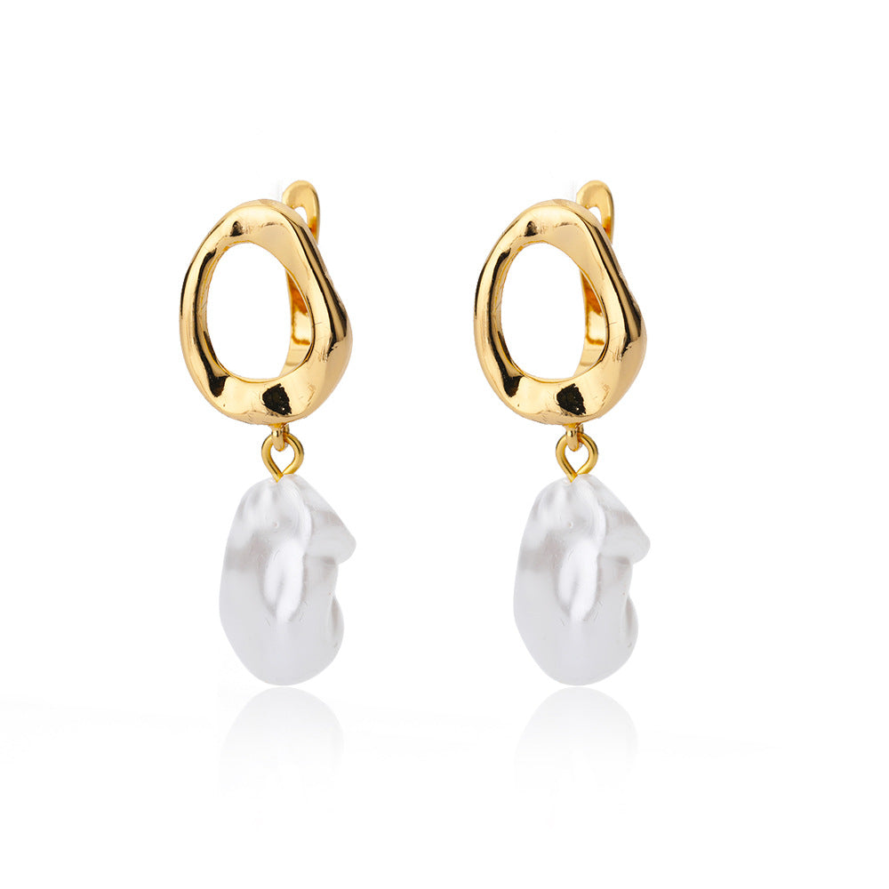 freshwater pearl copper zircon drop earrings