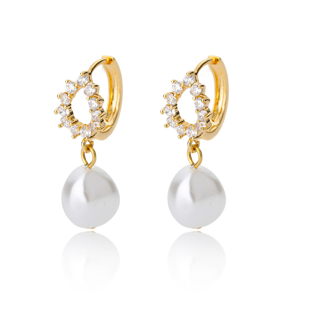 freshwater pearl copper zircon drop earrings