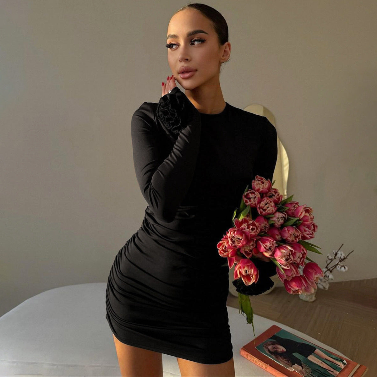 Bobby Long sleeve round neck bodycon mini dress