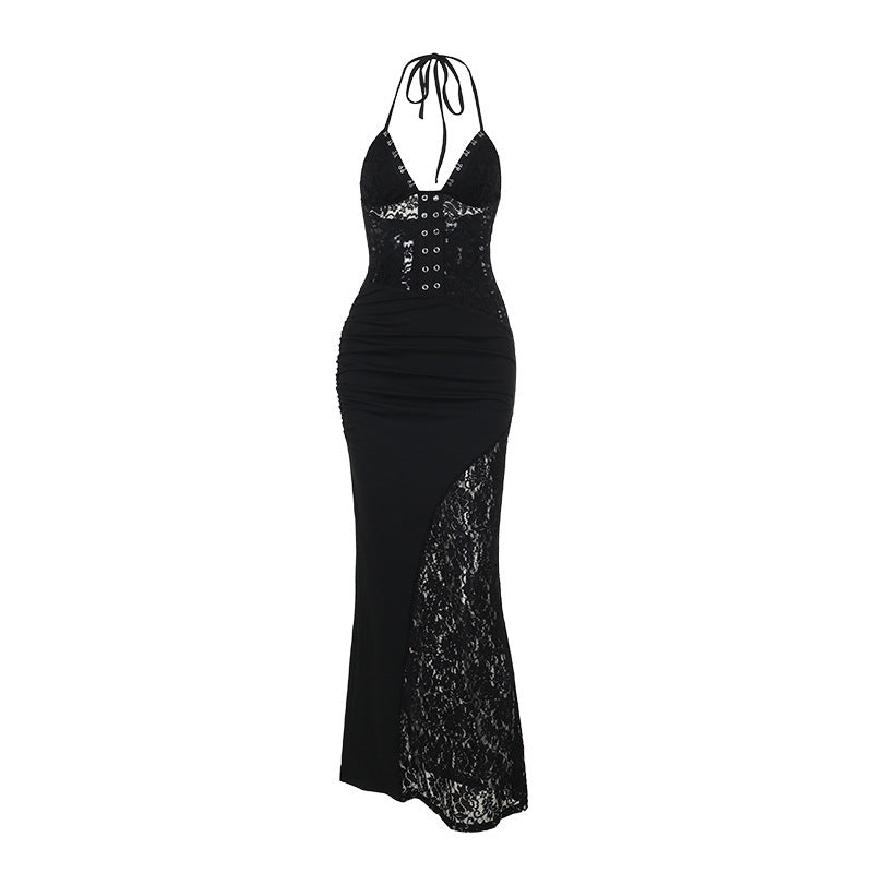 Deep neck halter Lacey long dress