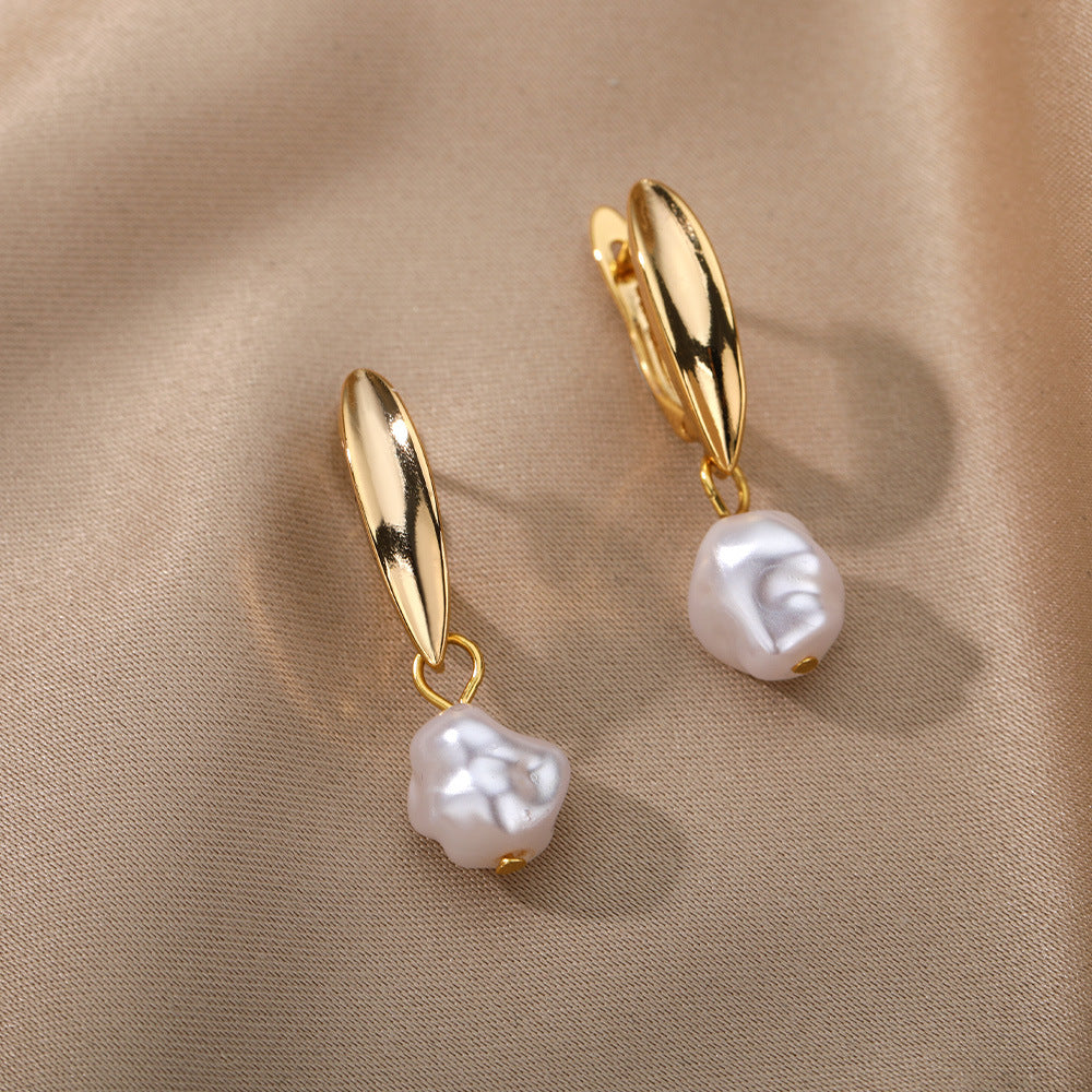 freshwater pearl copper zircon drop earrings