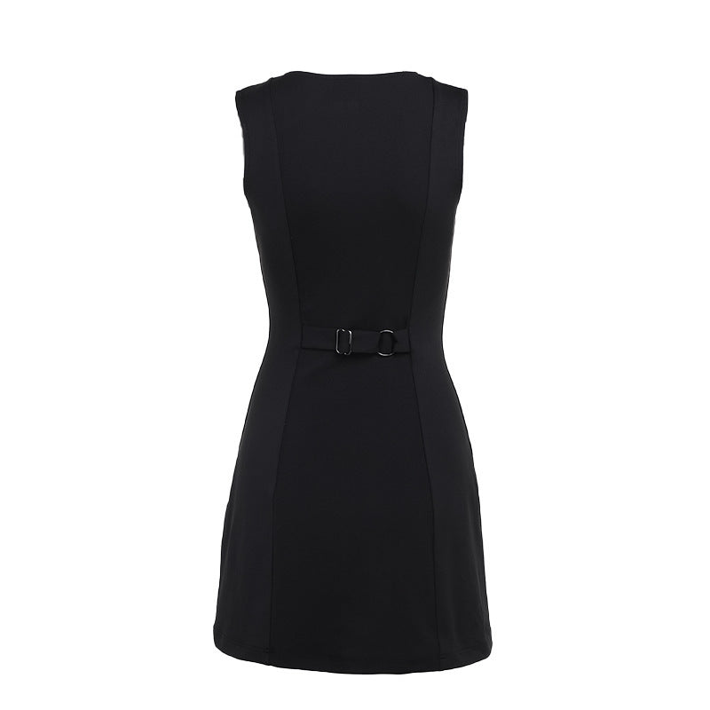 Round neck button down mini dress