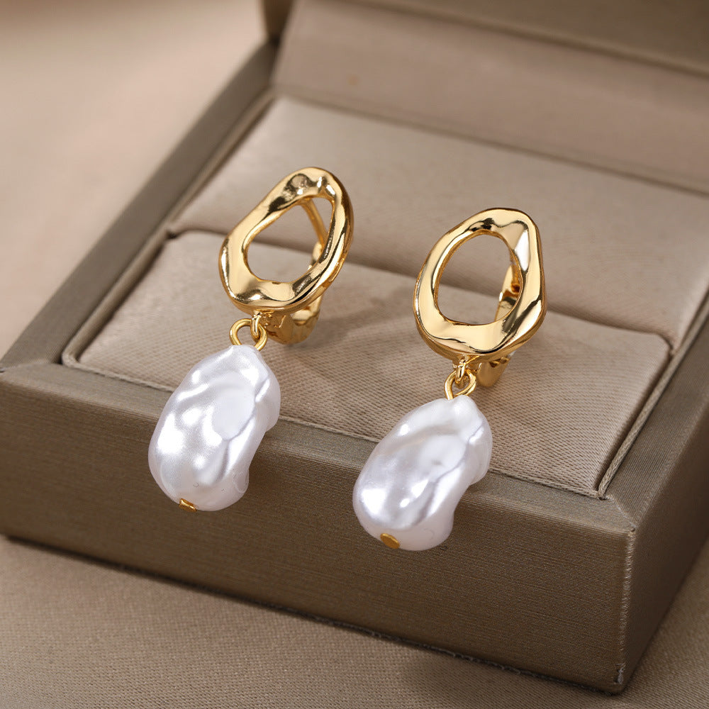 freshwater pearl copper zircon drop earrings