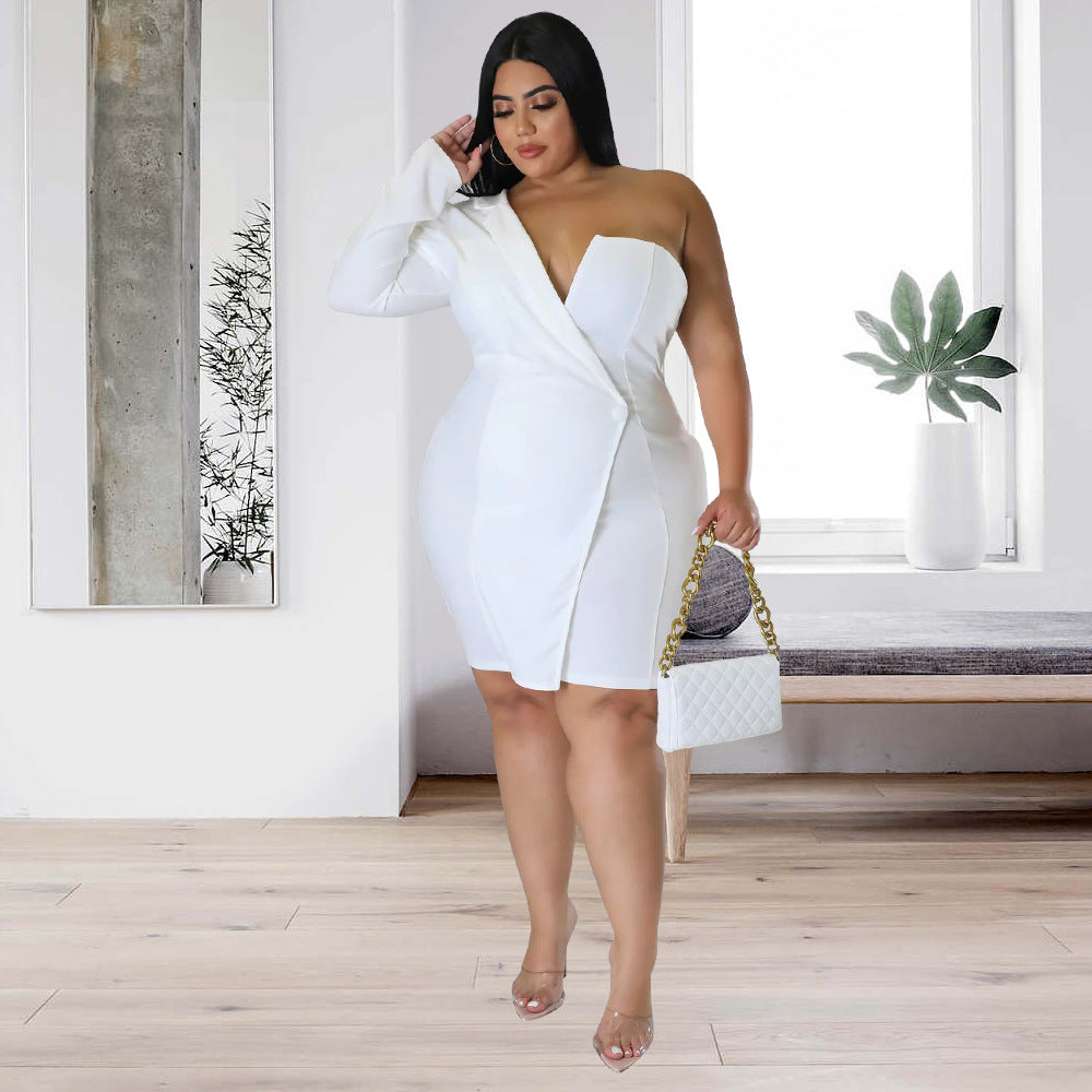 One shoulder asymmetric plus size mini dress
