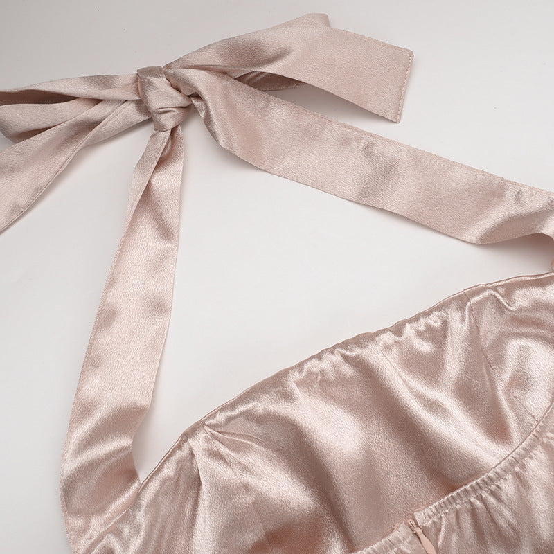 Side slit halter satin dress