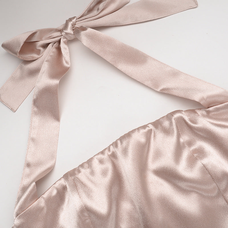 Side slit halter satin dress