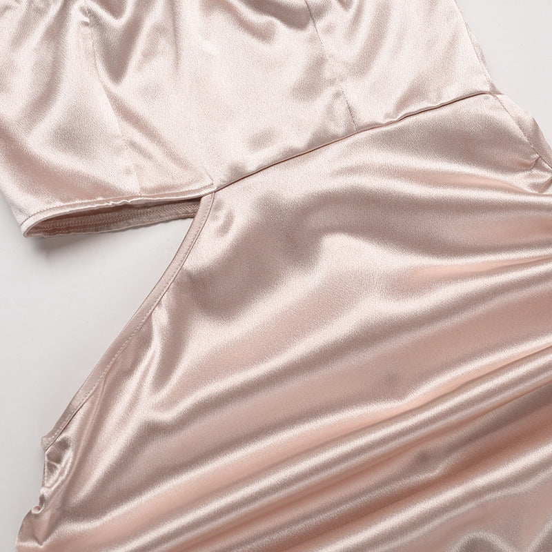 Side slit halter satin dress