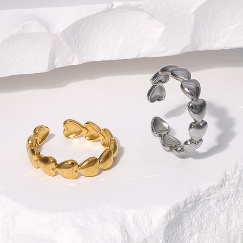 Sweet Heart Shape 304 Stainless Steel 18K Gold Plated Rings