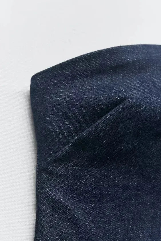 Strapless long denim vacay dress