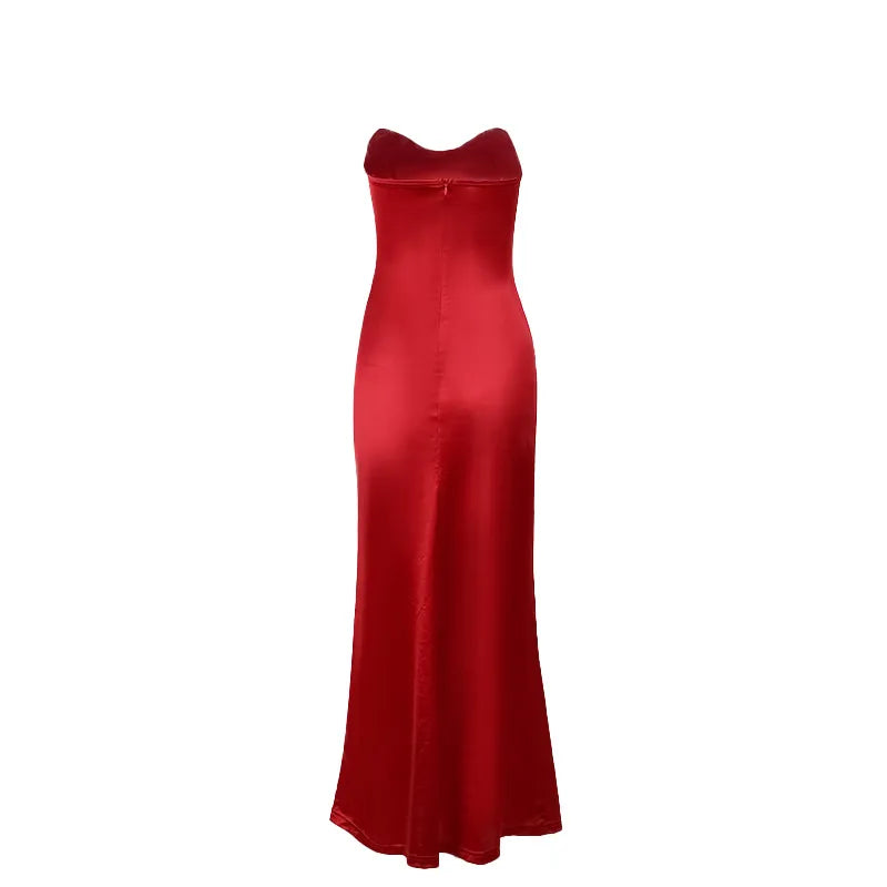Paula side slit strapless party dress