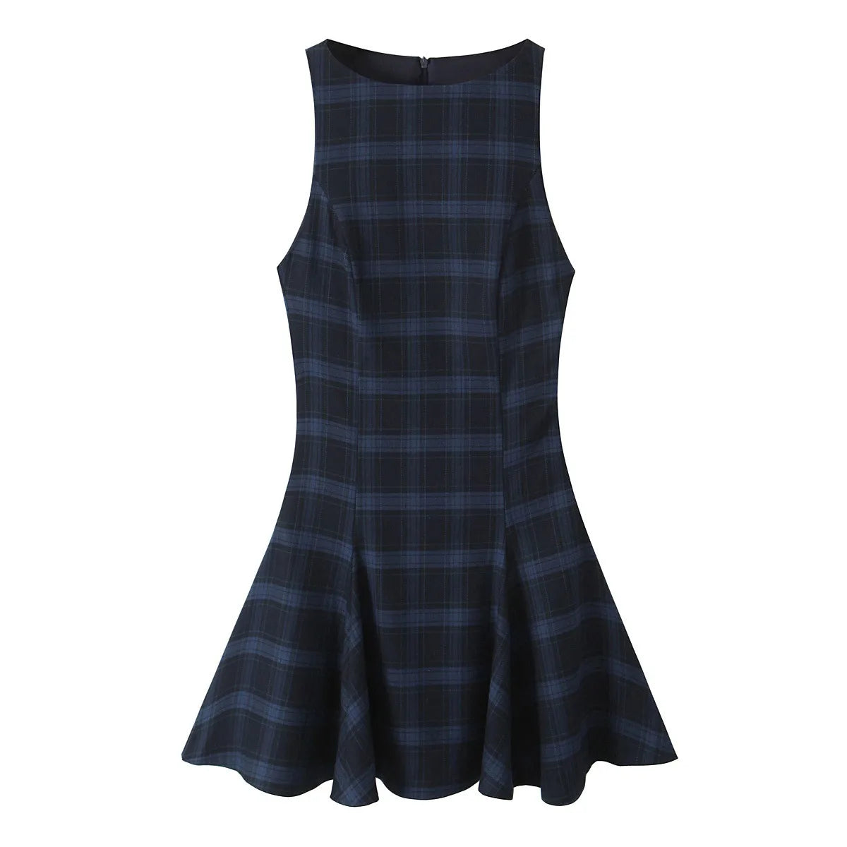 Boatneck plaid mini dress