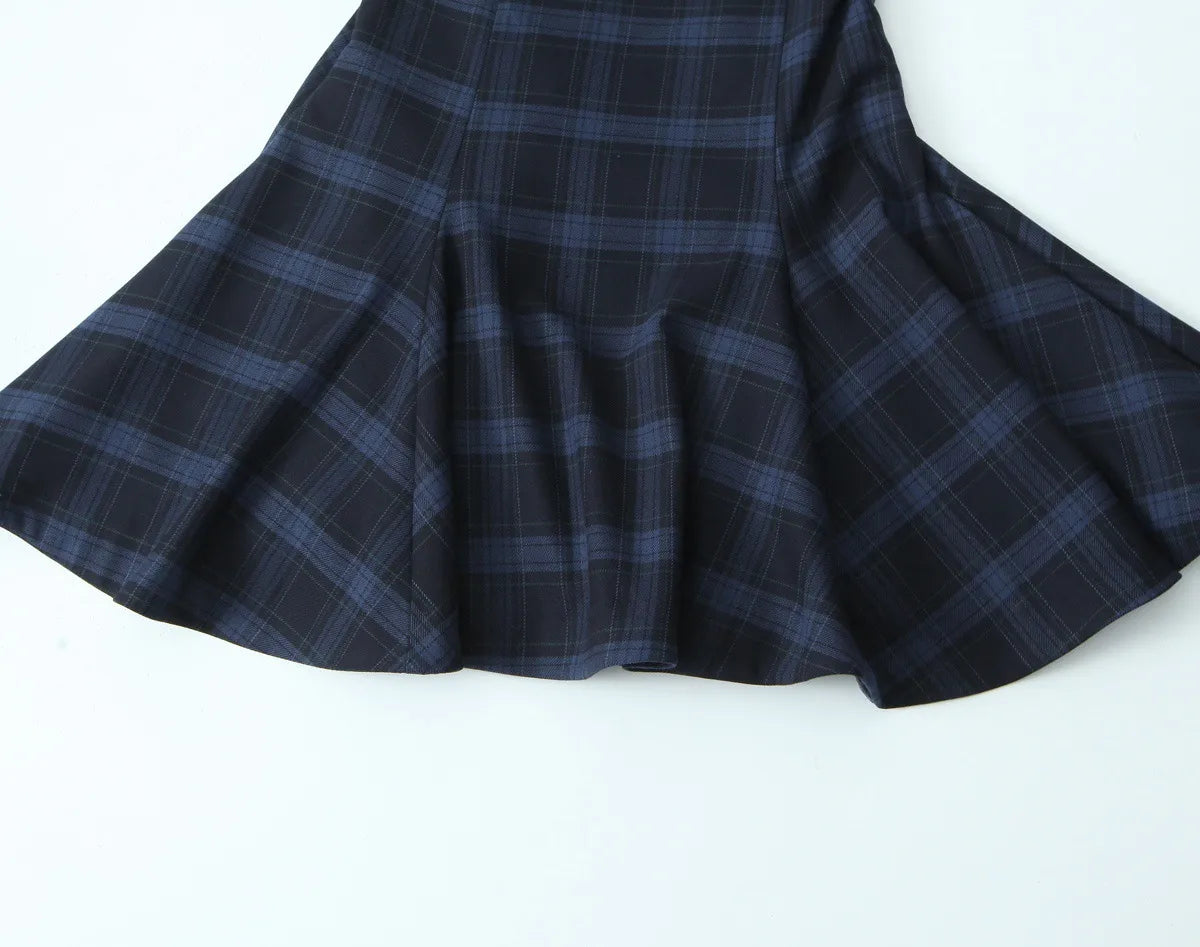 Boatneck plaid mini dress