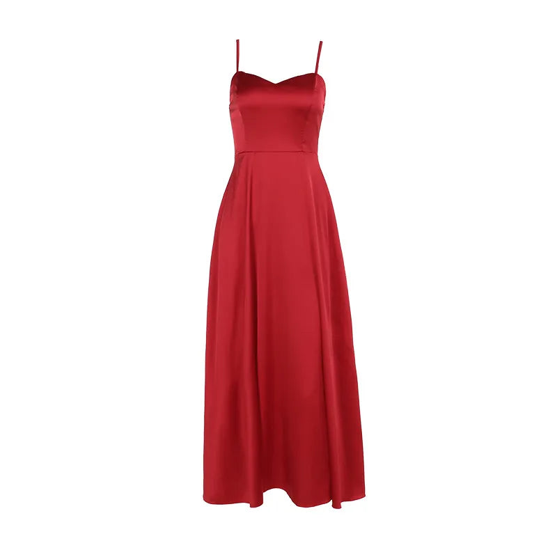 Umbrella skirt strap shoulder midi dress