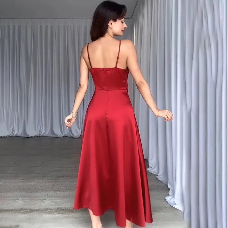 Umbrella skirt strap shoulder midi dress