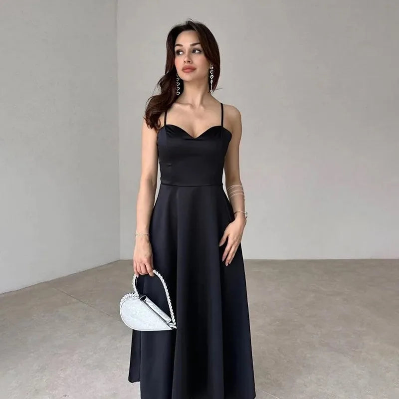 Umbrella skirt strap shoulder midi dress